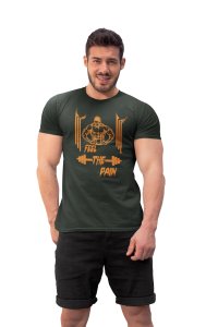 Feel The Pain, Curved Lines Round Neck Gym Tshirt (Orange) - Foremost Gifting Material for Your Friends and Close Ones