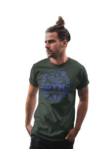 Gym Fitness Center, Blue Printed Leaves, Round Neck Gym Tshirt - Foremost Gifting Material for Your Friends and Close Ones