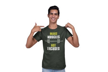 Make Muscles, Not Excuses, Bar Symbol, Round Neck Gym Tshirt - Foremost Gifting Material for Your Friends and Close Ones