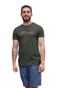Fitness Power, Cursive Handwriting, Round Neck Gym Tshirt - Foremost Gifting Material for Your Friends and Close Ones