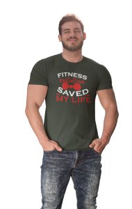Fitness, Exercise Saved My Life, Round Neck Gym Tshirt (Dumble In Red) - Foremost Gifting Material for Your Friends and Close Ones