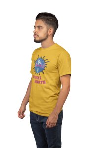 Gym, Fitness Health, (BG Blue and Pink), Round Neck Gym Tshirt (Yellow Tshirt) - Clothes for Gym Lovers - Foremost Gifting Material for Your Friends and Close Ones