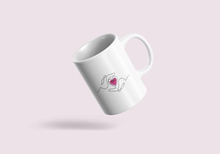 Heart - line art themed printed ceramic white coffee and tea mugs/ cups