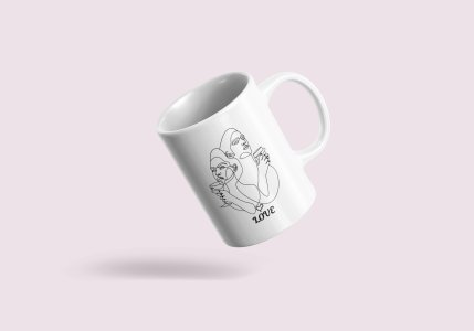 Love In Drink - line art themed printed ceramic white coffee and tea mugs/ cups