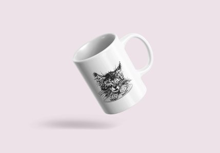Cute Cat - line art themed printed ceramic white coffee and tea mugs/ cups