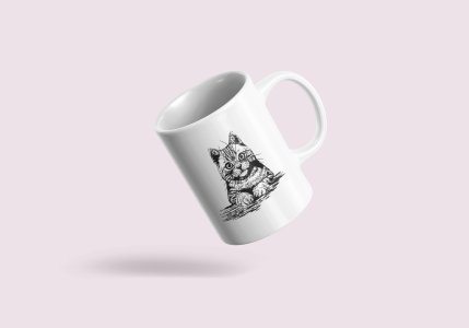 Cat Eyes- line art themed printed ceramic white coffee and tea mugs/ cups