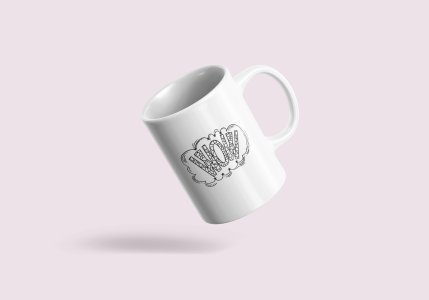 Wow - line art themed printed ceramic white coffee and tea mugs/ cups
