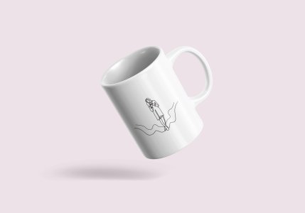 Girl- line art themed printed ceramic white coffee and tea mugs/ cups