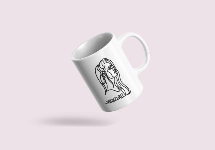 Woman - line art themed printed ceramic white coffee and tea mugs/ cups