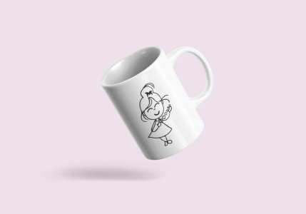 Blushing Girl- line art themed printed ceramic white coffee and tea mugs/ cups