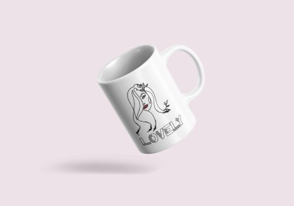 Lovely - line art themed printed ceramic white coffee and tea mugs/ cups