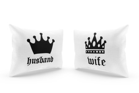 Husband &Wife Text In Black -Printed Pillow Covers For (Pack Of Two)