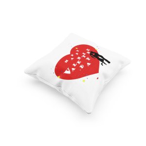 Happy Vlaentine's Day text in White -Printed Pillow Covers For (Pack Of Two)