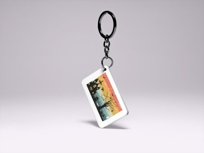Halloween graveyard - text illustration graphic-Printed Acrylic Keychains(Pack Of 2)