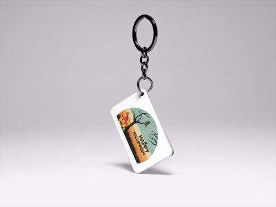 Happy Halloween Black text -Pumpkin And Trees -Printed Acrylic Keychains(Pack Of 2)