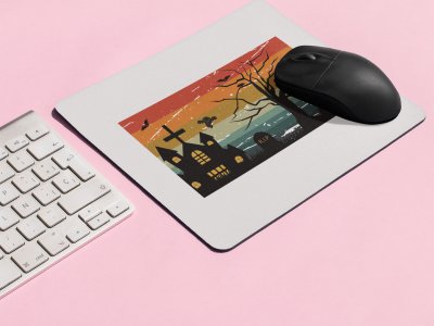 Halloween graveyard illustration graphic -Halloween Theme Mousepads