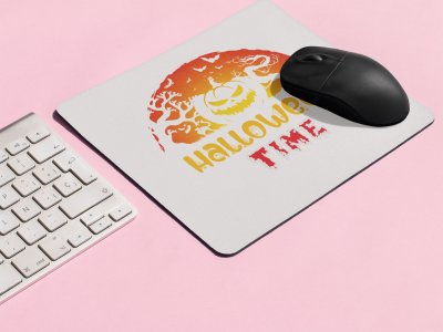 Halloween Time -Evil Pumpkin And Trees Inside The Semi Circle -Halloween Theme Mousepads