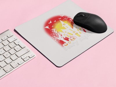 Halloween Scary Illustration -Hunted House-Halloween Theme Mousepads