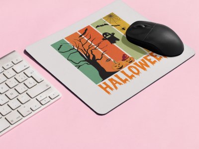 Halloween Orange Text -Pumpkins And Ghosts-Halloween Theme Mousepads