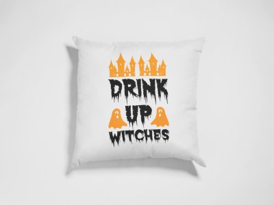 Drink Up Witches-Two Ghost With Hunted House -Halloween Theme Pillow Covers (Pack Of 2)