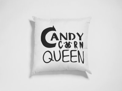 Candy Corn Queen Black Text -Haunted House -Halloween Theme Pillow Covers (Pack Of 2)