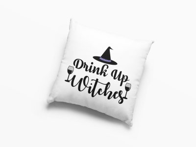 Drink up witches, wine glasses -Halloween Theme Pillow Covers (Pack Of 2)