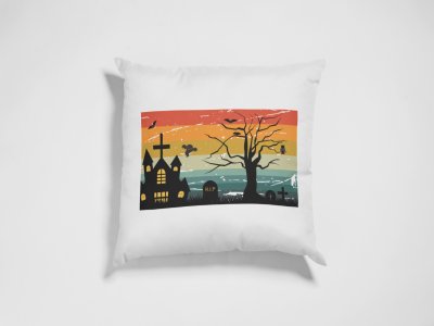 Halloween graveyard illustration graphic -Halloween Theme Pillow Covers (Pack Of 2)