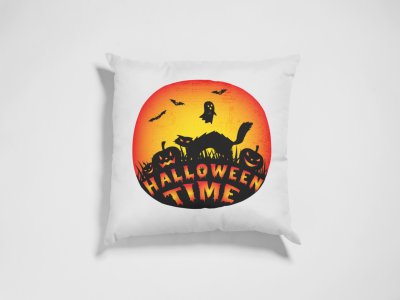 Halloween Time -Circle -Hunted House -Halloween Theme Pillow Covers (Pack Of 2)