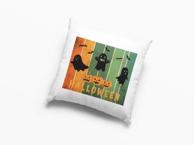 Halloween Text With Colourfull Background -Flying Bats -Halloween Theme Pillow Covers (Pack Of 2)