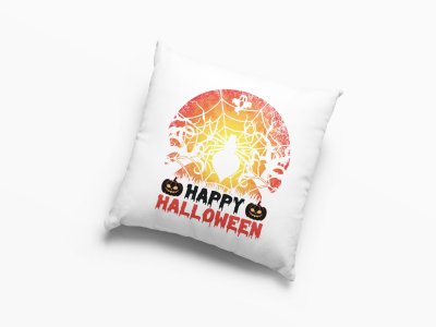 Happy Halloween text -Spider Web-Halloween Theme Pillow Covers (Pack Of 2)