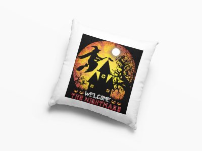 Welcome The Nightmare-Flying Witch-Halloween Theme Pillow Covers (Pack Of 2)