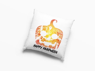 Happy Halloween- Pumpkin With Evil Shadow-Halloween Theme Pillow Covers (Pack Of 2)