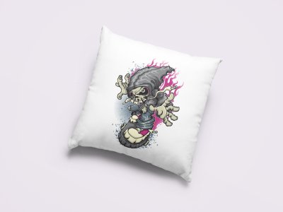 Skull Coming On Rapid Speed-Printed Pillow Covers(Pack Of 2)