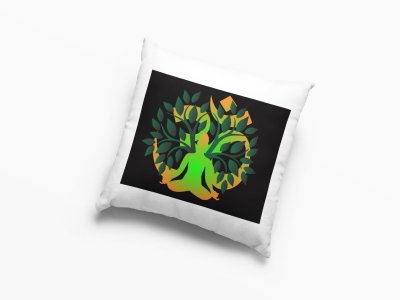 A Man's Shadow Is Sitting In front Of Om Symbol, (BG Green) - Printed Pillow Covers(Pack Of 2)