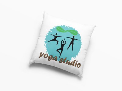 Yoga Studio, 3 Images Dancing, (BG Blue Circle) -Printed Pillow Covers(Pack Of 2)