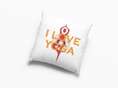 I Love Yoga Text in Yellow -Printed Pillow Covers(Pack Of 2)
