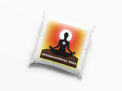 International Yoga Text In White -Printed Pillow Covers(Pack Of 2)