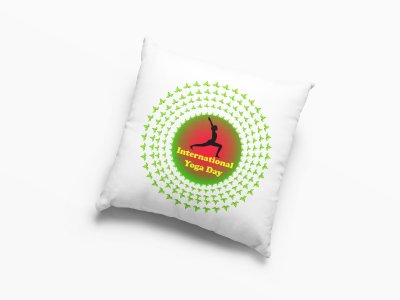 International Yoga Day Text In Yellow -Printed Pillow Covers(Pack Of 2)