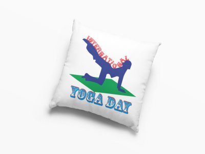 International Yoga Day Text In Red & Blue -Printed Pillow Covers(Pack Of 2)