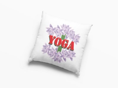 YogaText Written In Front Of Violet Flower-Printed Pillow Covers(Pack Of 2)