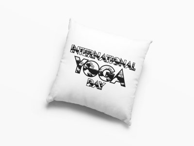 International Yoga Day White &Black Text -Printed Pillow Covers(Pack Of 2)