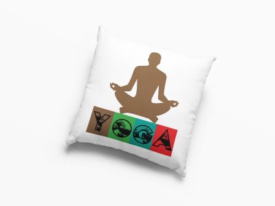 Yoga Text (BG Colourfull )-Printed Pillow Covers(Pack Of 2)
