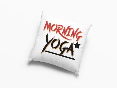 Morning Yoga Text In Red &Black -Printed Pillow Covers(Pack Of 2)