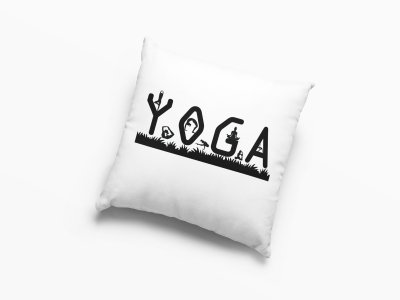 Yoga Text In Black -Printed Pillow Covers(Pack Of 2)