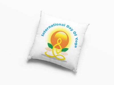 International Yoga Day Text In Sky Blue -Printed Pillow Covers(Pack Of 2)