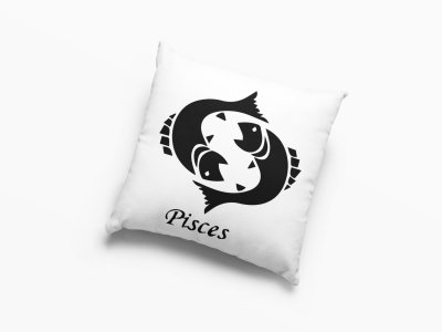 Pisces Text With Symbol - Printed Pillow Covers(Pack Of 2)