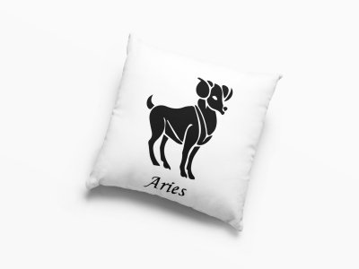 Aries Black Text With symbol - Printed Pillow Covers(Pack Of 2)