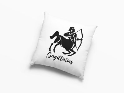 Sagittarius Black Text With Symbol - Printed Pillow Covers(Pack Of 2)