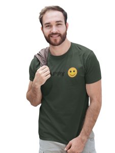 Written Happy Text with Emoji T-shirt (Green) - Clothes for Emoji Lovers -Foremost Gifting Material for Your Friends and Close Ones