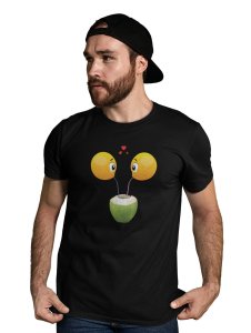 Loveable Emoji Couple Drinking Coconut Water Printed T-shirt - Clothes for Emoji Lovers - Suitable for Fun Events - Foremost Gifting Material for Your Friends and Close Ones